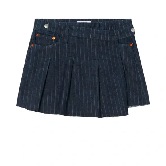 NWOT Re/Done Dark Blue Striped Tennis Wrap Jean Mini Skirt - Picture 3 of 8